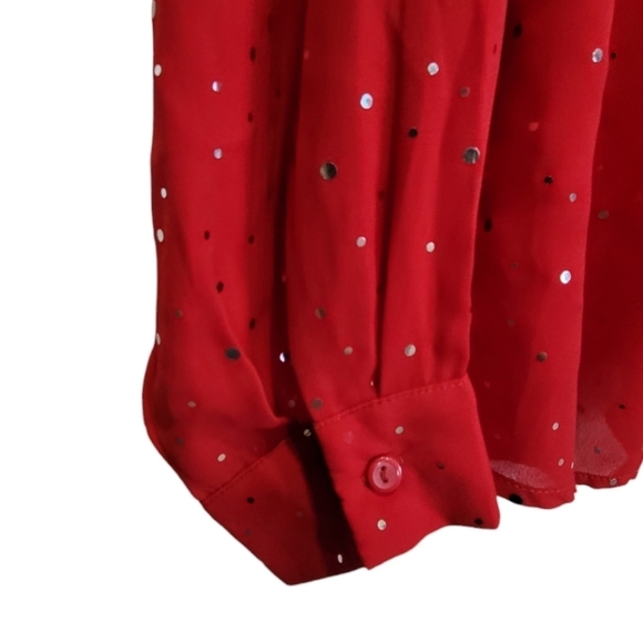 3X Metallic Beaded Adjustable Long Sleeve Pockets Button Down Party Blouse - Picture 3 of 7